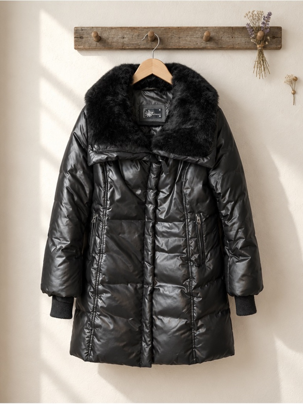 Mackage Black Quilted Puffer Coat with black Fur Collar